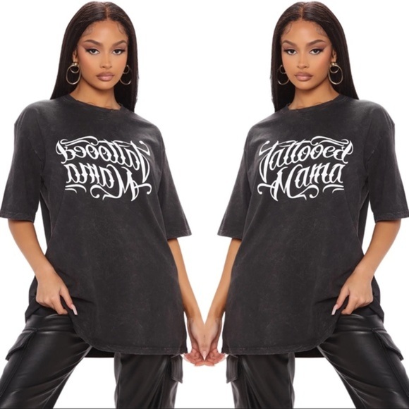 Tattooed Mama Oversized Tee | Black Wash Graphic | Relaxed Fit | Size S & XS - Picture 4 of 9